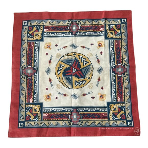 Vintage Wamcraft Southwestern Eagle Bandana Red Blue Beige Made in USA RN14193 - Picture 1 of 3